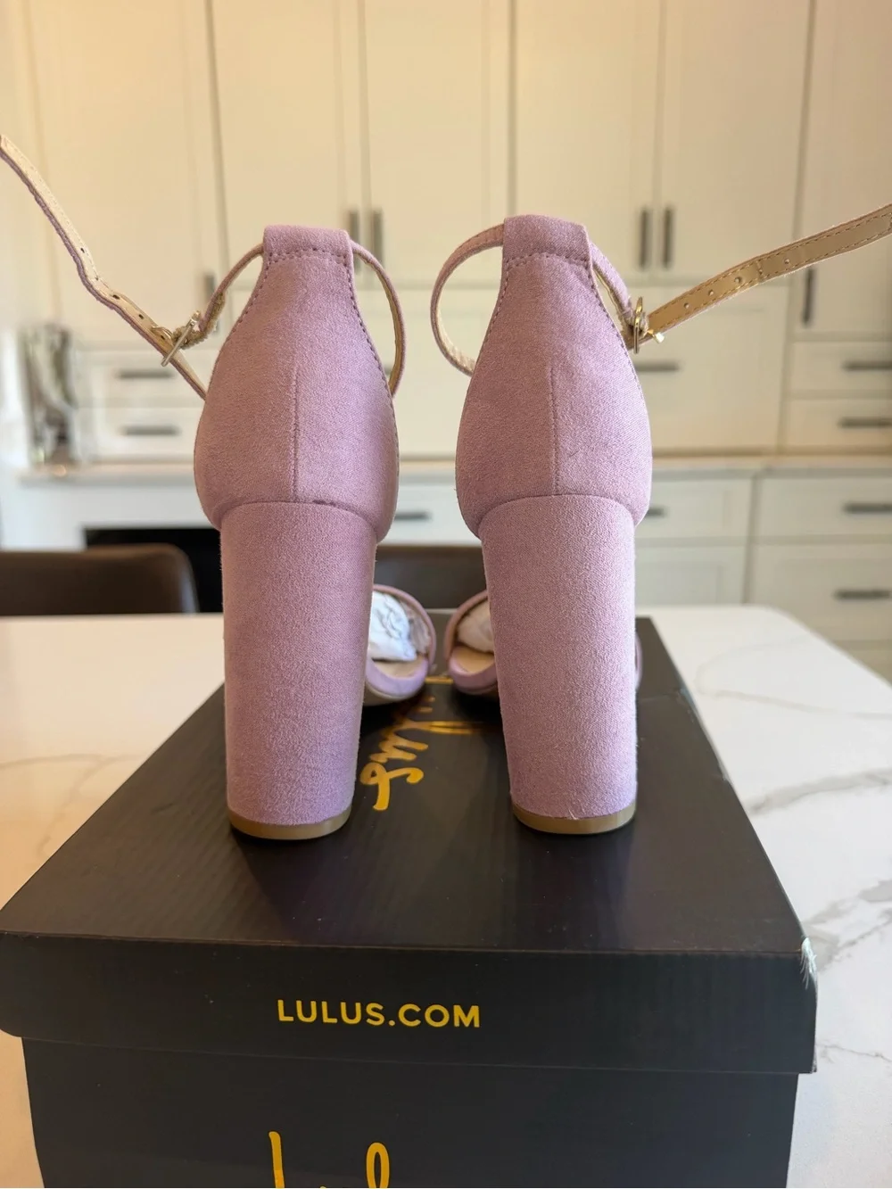 Lulu's Lilac Suede Block Heel Ankle-Strap Sandals